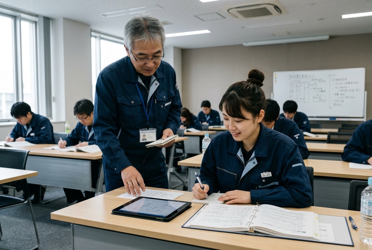 研修中の新入社員と指導担当者